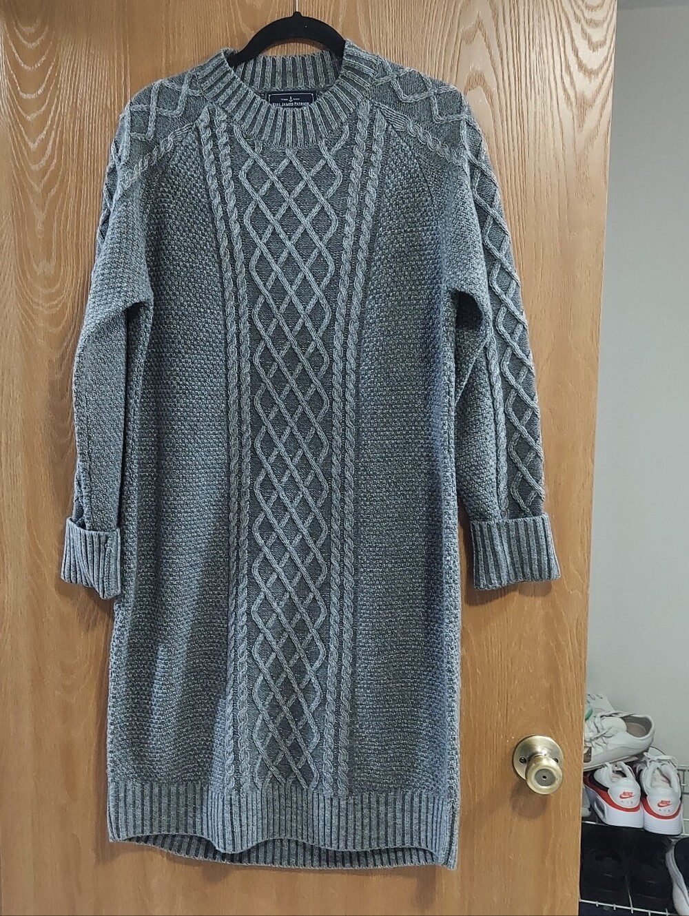 Kiel James Patrick Gray Cable Knit Crewneck Sweater Dress Size XL